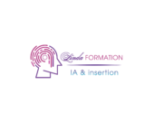 logo de linda formation, tête de profil en couleurs violet mauve avec écrit Linda Formtion IA & Insertion